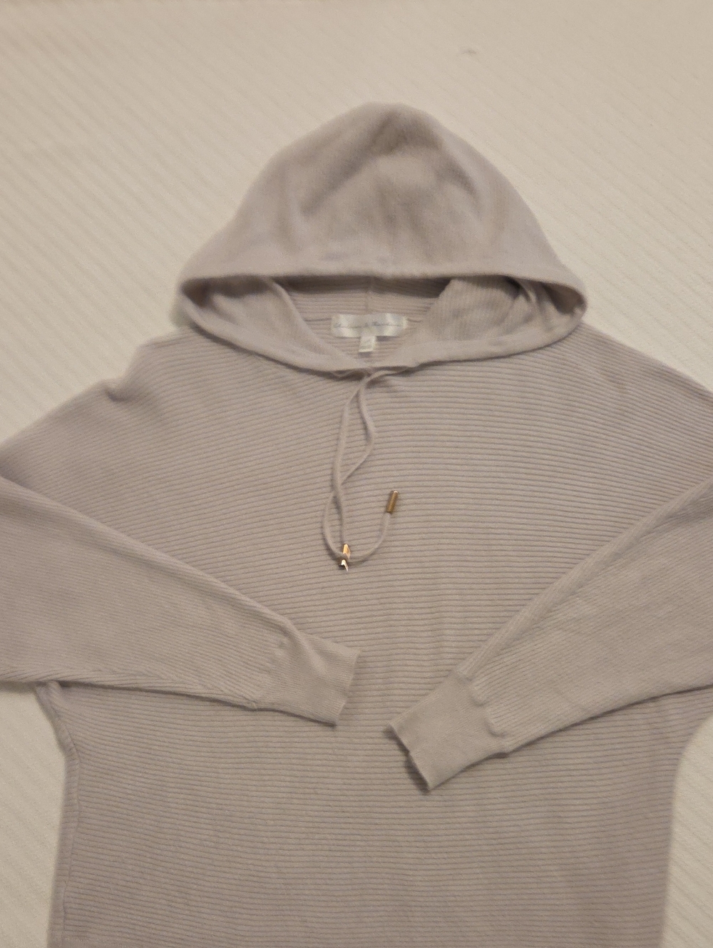 Chelsea & Theodore Hooded Knit Sweater Beige Small Petite